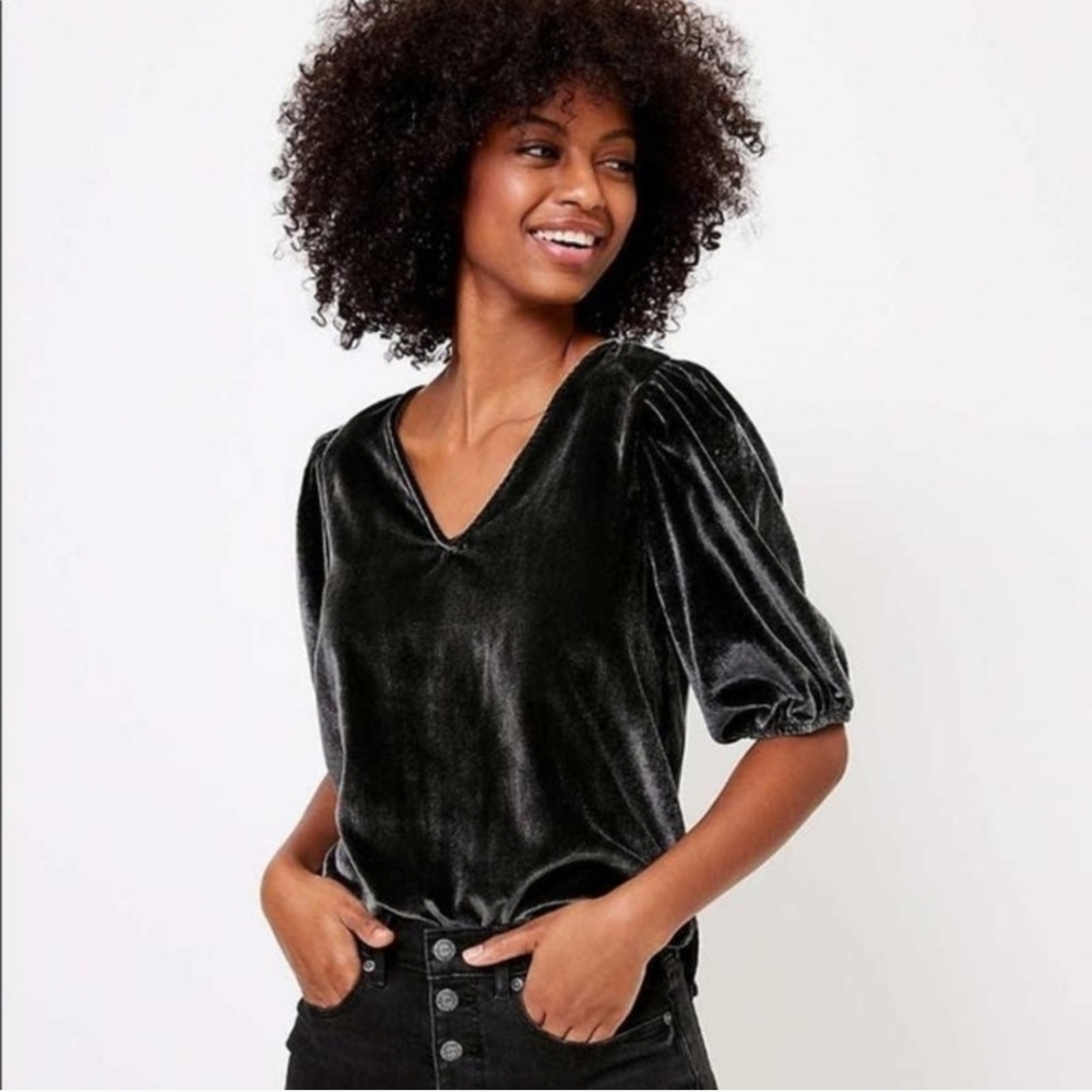 LOFT Velvet Puff Sleeve Blouse Petite Sz.XXS